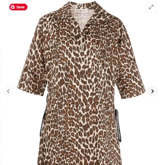 Tory Burch Reva leopard-print poplin shirtdress - size 4 - Picture 2 of 3